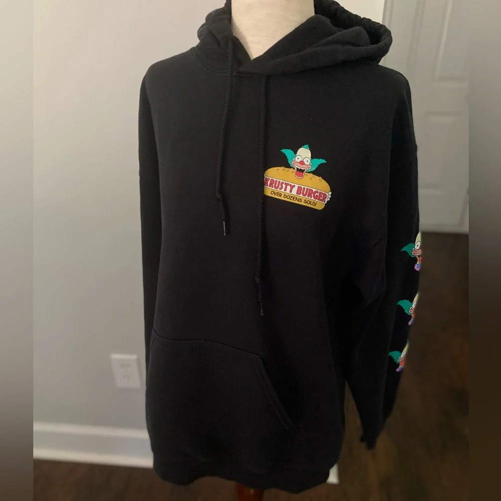 Simpsons Krusty Burger Cartoon Medium Black‎ Y2K Pullover Hoodie Sweatshirt